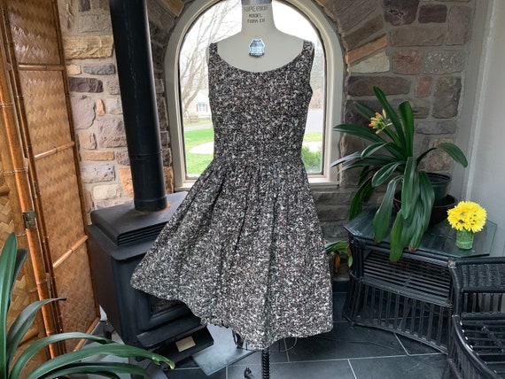 Vintage 1950s Black Brown Ivory Summer Cotton Dres