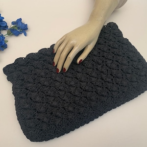 Bolso de mano vintage de los años 40 con cierre de cremallera en la parte superior, bolso de mano vintage de cordón de gran tamaño con parte trasera, bolso de mano vintage de cordón tipo cartera