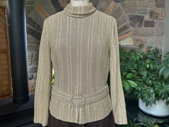 Vintage 1970s Brown Knit and Metallic Gold Maxi E… - image 2