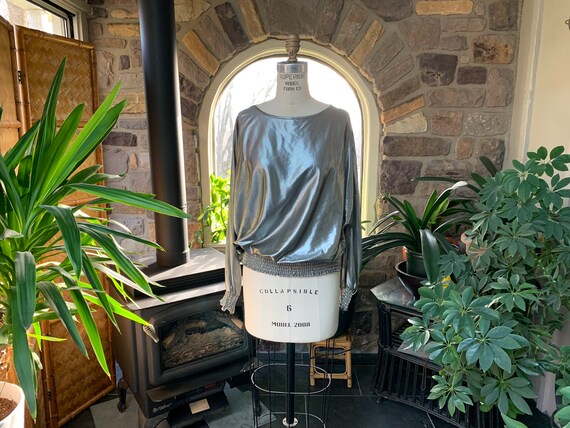 Vintage 1980s Liquid Silver Metallic Top Joanna Ma