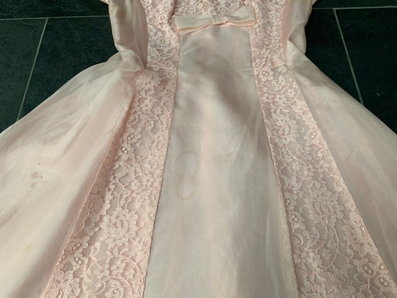 Vintage 1950s Pink Silk Organza and Lace Cocktail… - image 9