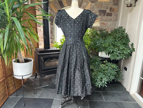 Vintage 1950s Black Atomic Print Acetate Dress, V… - image 6