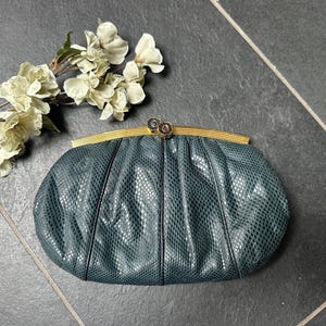 Vintage 1980s Judith Leiber Blue Snakeskin Bag Clutch or Shoulder Made in Spain, Vintage Reptile Skin Clutch Bag