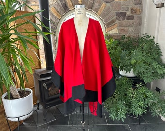 Vintage Red Black Trim Wool Open Front Cape Harve' Benard