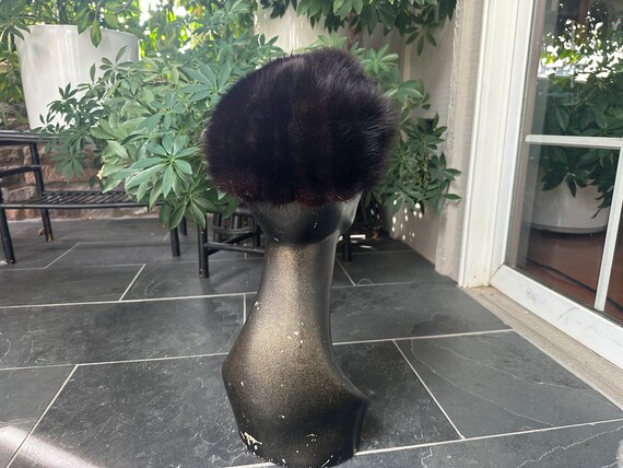 Vintage 1960s  Black Dark Brown Mink Pillbox Hat,… - image 4