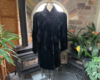 Vintage 1940s Black Sheared Fur Coat Mob Boss Wife, Forties Black Soft Sheared Fur Below Hip Length Jacket R M Taylor Co Quakertown PA