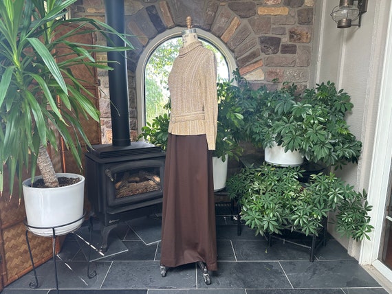 Vintage 1970s Brown Knit and Metallic Gold Maxi E… - image 3