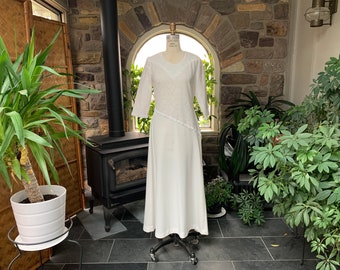 Vintage 1970er Jahre Weißes Spitzen Strick Maxi Kleid, Vintage Seventies weißes Sommerkleid