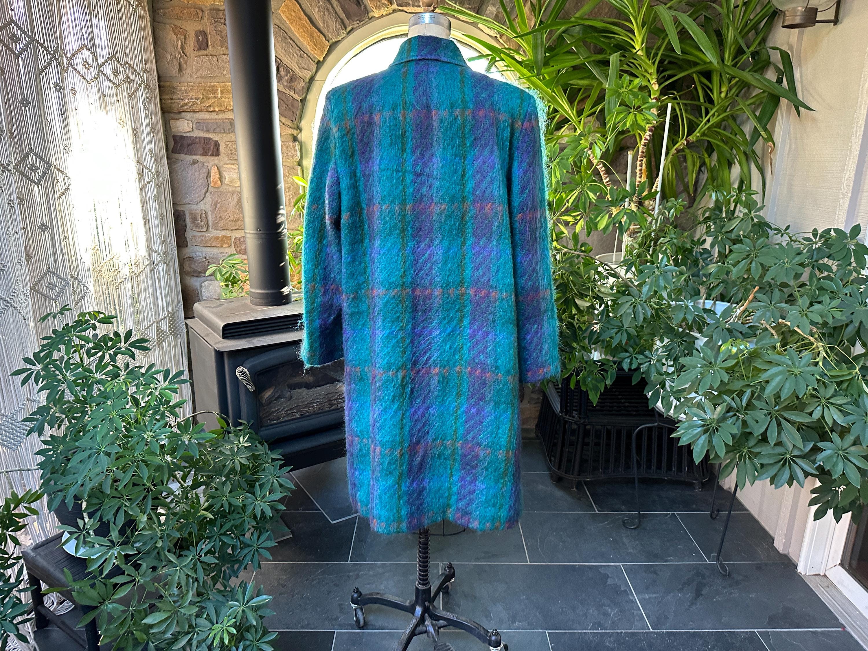 Vintage 1980s Turquoise and Blue Mohair and Wool Double Breasted