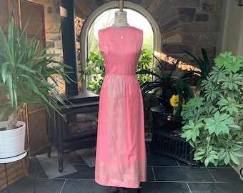 Vintage 1970s Pink and Metallic Silver Maxi Evening Dress