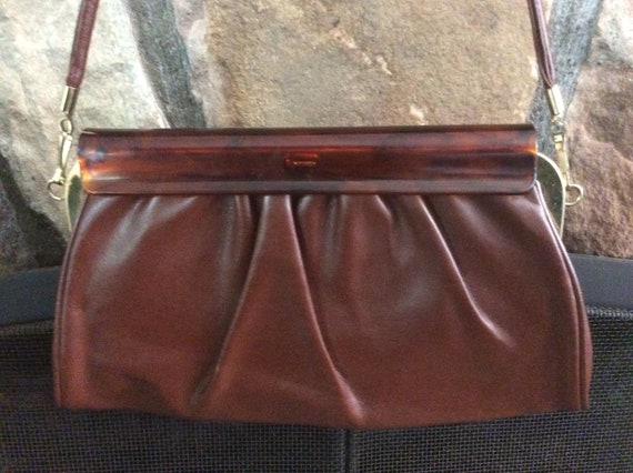 Vintage 1980s Brown Faux Leather Handbag Faux Tor… - image 6