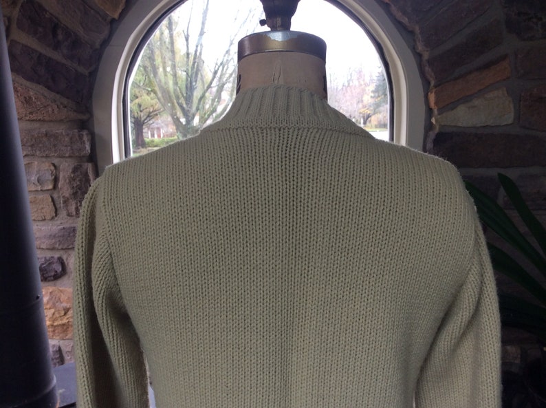 Vintage Beige Cardigan Sweater Garland Heavyweight High Crew Neck Cardigan Sweater