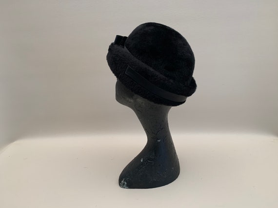 Vintage 1950s Black Faux Fur Wool Felt Cloche Hat… - image 5