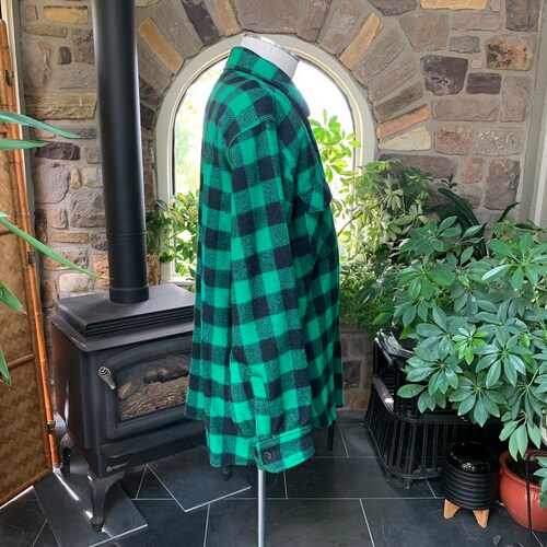 Vintage 1970s Woolrich Green and Black Buffalo Plaid Wool Blend Shirt Jacket, Vintage Men's Winter shops Clothing