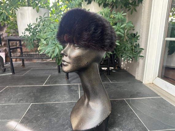 Vintage 1960s  Black Dark Brown Mink Pillbox Hat,… - image 1