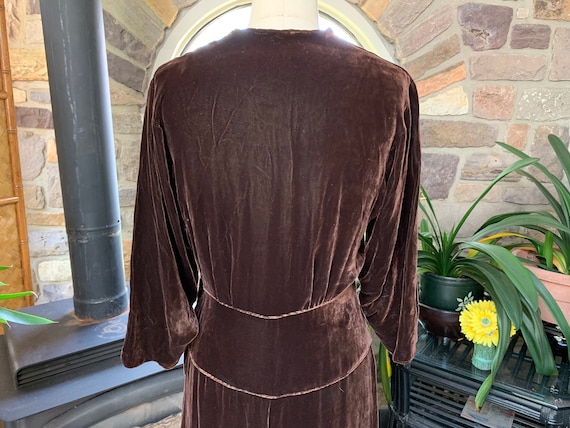 Antique 1930s Brown Silk Velvet Dress Caramel Gla… - image 7