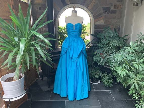 Vintage 1980s Blue Strapless Gown Mike Benet Forma
