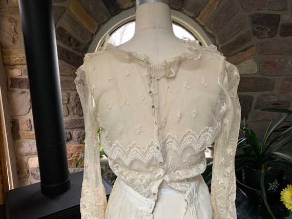 Antique Edwardian Tambour Net Lace Wedding Dress,… - image 7
