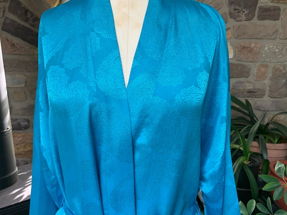 Vintage Turquoise Embossed Paisley Silky Polyeste… - image 2