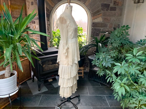 Antique Edwardian Tambour Net Lace Wedding Dress,… - image 8