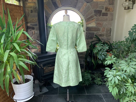 Vintage 1960s Green Floral Satin Brocade Dress, V… - image 6