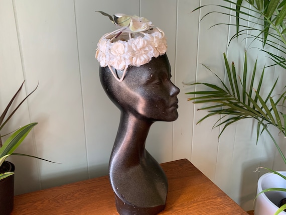 Vintage 1960s Ivory Velvet Silk Flower Hat, Vinta… - image 7