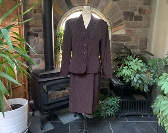 Vintage 1990s Women's 2 Piece Black and Brown Leopard Print Jacket and Skirt Suit Kasper ASL