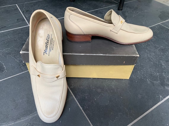 Vintage 1970s Men's Beige Leather Slip-on Shoes N… - image 2