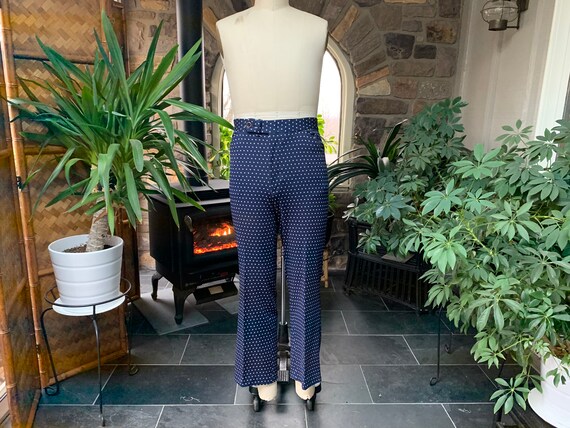 Vintage 1970s Navy Blue and White Novelty Polka Do
