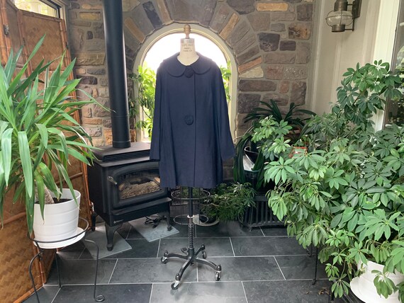 Vintage 1950s Navy Blue Lightweight Wool Swing Coa