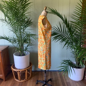 Vintage 1960s Sleeveless Orange Floral Jersey Knit Shift Dress, Vintage Sixties Handmade Clothing image 8