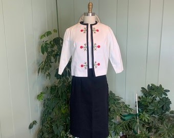 Vintage 1960s 3 Piece Crop Jacket Top and Skirt Pique Cotton Suit Set Tailored by Brookshire