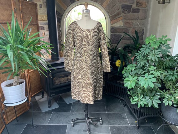 Vintage 1960s Metallic Brocade Dress Brown Gold Lame Swirl | Etsy