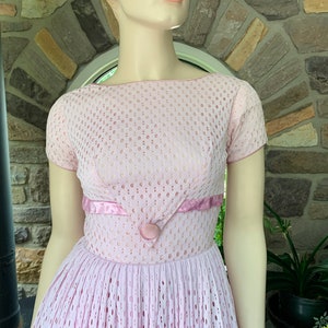 Vintage 1950s Pink Barbiecore Lace Dress, Vintage Pink Cocktail Dress, Vintage Fifties Flirty Party Dress image 2