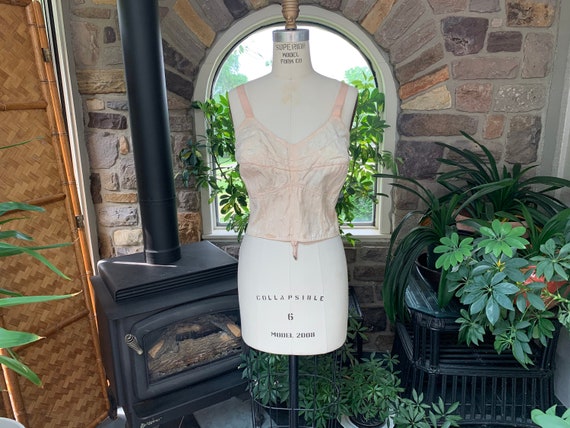 Vintage 1940s Peach Floral Cotton Long Line Bra Co