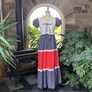 red white and royal blue dress fitted lace wedding dress Classic Cherry Dress in Royal Blue Gingham & Red Cherries: Made to