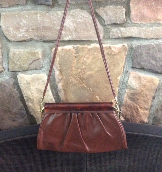 Vintage 1980s Brown Faux Leather Handbag Faux Tor… - image 5