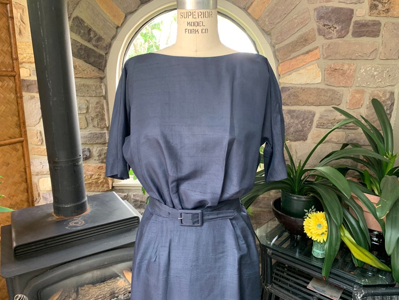 Vintage 1950s Navy Blue Silk Dress With Matching Jacket Toni Edwards