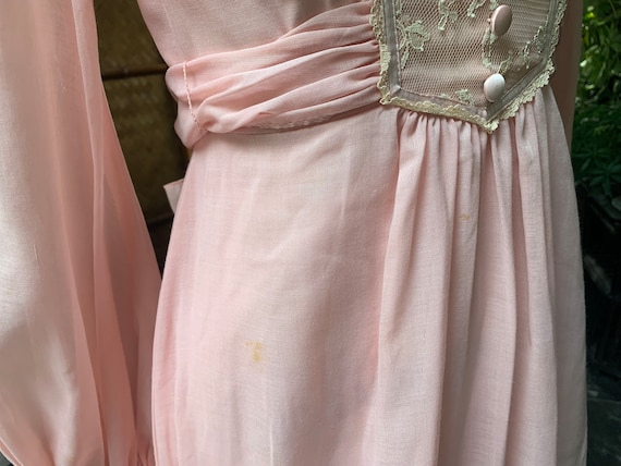 Vintage 1970s Pink and Ivory Lace Peasant Maxi Dress Gunne Sax