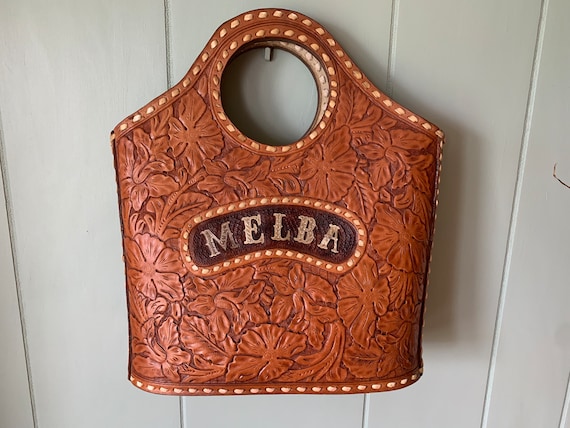 Vintage 1970s Tooled Leather Bucket Bag Melba Let… - image 2