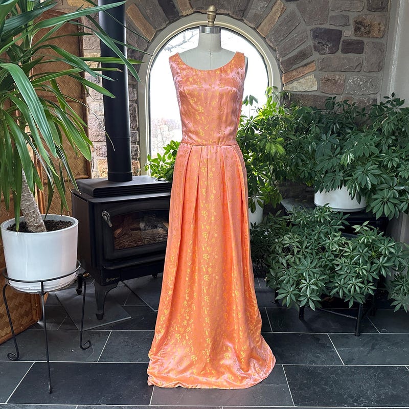 Danielle Peach Brocade Dress
