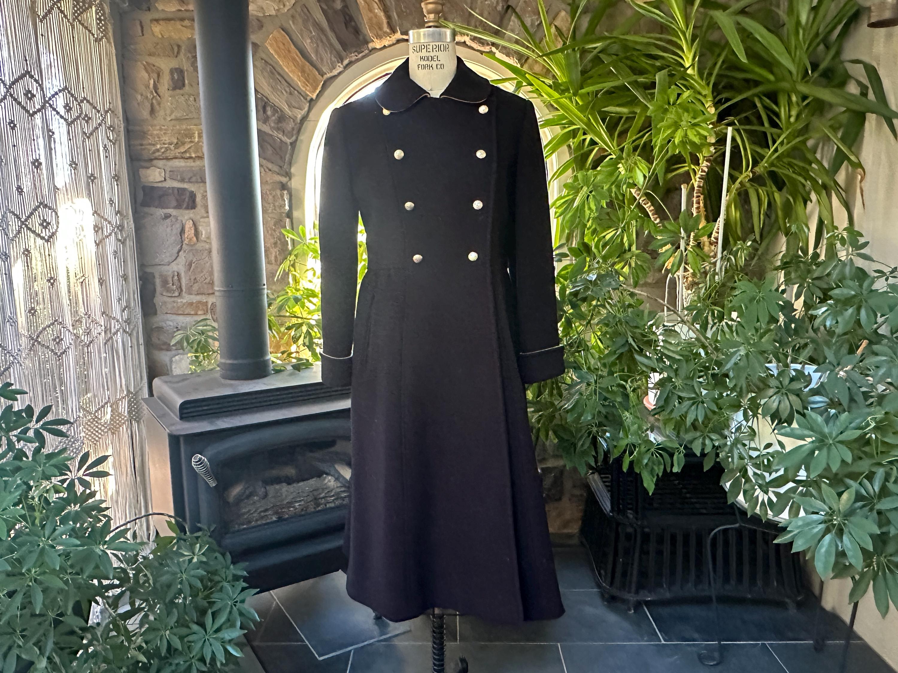 Vintage 1970s Black Wool Double Breasted Coat Cedarhurst Classics