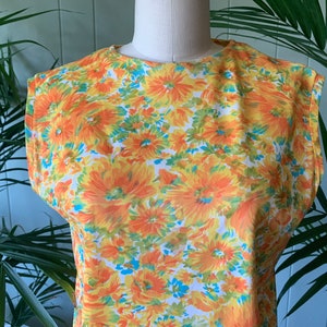 Vintage 1960s Sleeveless Orange Floral Jersey Knit Shift Dress, Vintage Sixties Handmade Clothing image 2