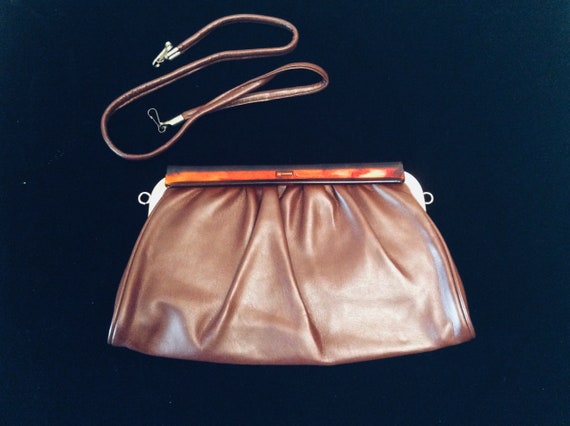 Vintage 1980s Brown Faux Leather Handbag Faux Tor… - image 7