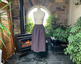 Vintage 1970s Maroon Blue and Red Plaid Midi Skirt Montego Bay