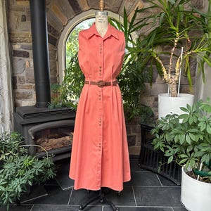 coral denim dress Bunon Embroidery Collar Dress - Coral