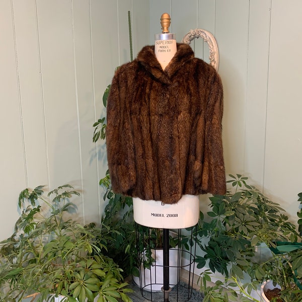 Vintage 1940s Brown Mink Fur Cape Stole Slit Arm Openings, Vintage Fur Stole, Vintage Formal Fur Wrap, 1950s  Formal Stole