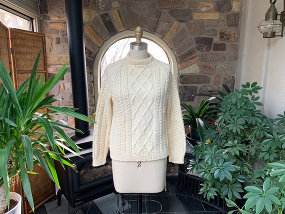 Vintage 1970s Ivory Handmade Fisherman Wool Sweate