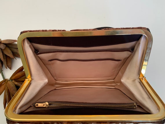 【新品タグ付き】caramel A VINTAGE FLORAL Vintage 1950s Brown Flocked Floral Velvet and Matte Satin