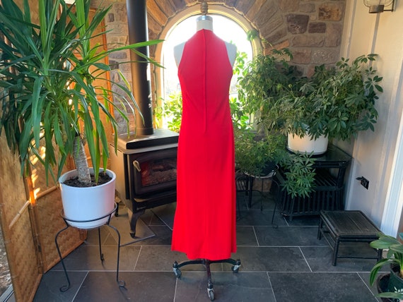 Vintage 1970s Red Knit Racer Neck Maxi Dress Wimz… - image 6